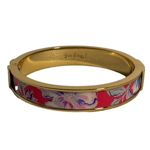 Lilly Pulitzer Pink Floral Hinged Bangle Bracelet - EUC